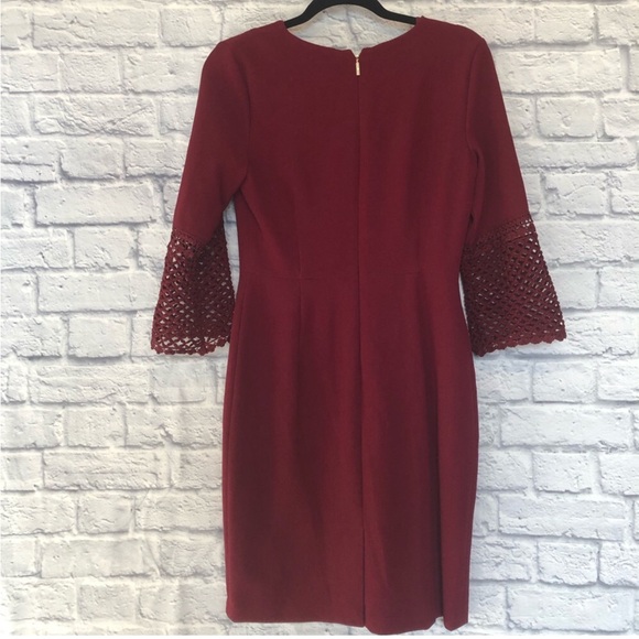 Karl Lagerfeld Wine Red Eyelet Detailed Lined Sheath Dress - Picture 7 of 13